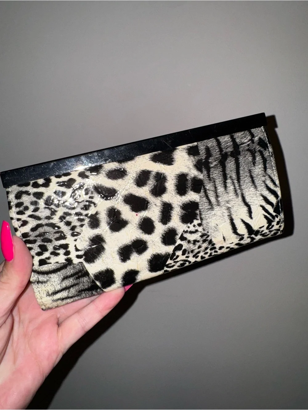 Animal Print Clutch Wallet - Black & Cream